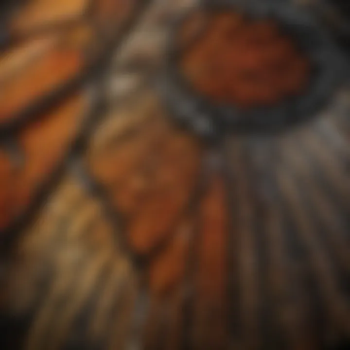 A close-up of a butterfly's wings showcasing intricate patterns.