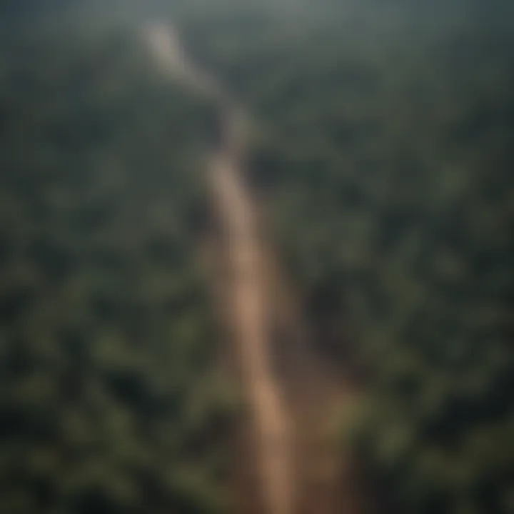 Aerial view of a deforested area juxtaposed with untouched forest