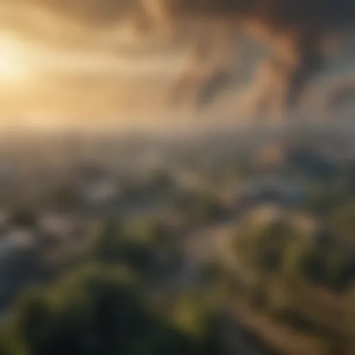 A polluted urban landscape showing smog and industrial emissions