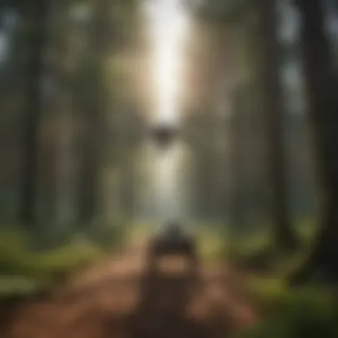 A drone surveying a lush forest landscape