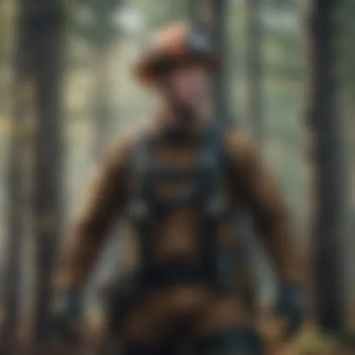 Firefighter harness in use during a forestry operation