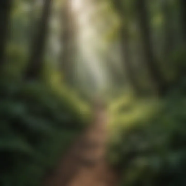 A vibrant forest trail winding through lush greenery