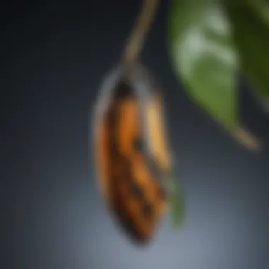 Monarch Chrysalis Close-up of a monarch butterfly chrysalis hanging from a leaf
