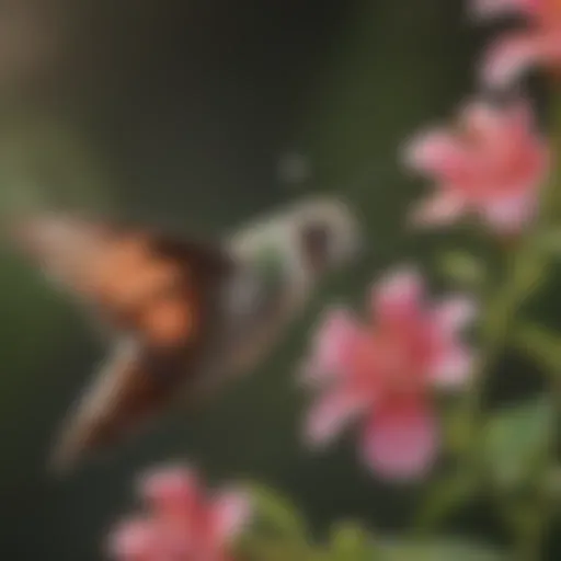 Close-up of a hummingbird hawk moth hovering near a flower