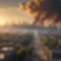 Illustration depicting polluted air over a city skyline
