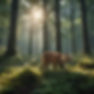 Diverse animal life in a forest ecosystem under UV exposure.