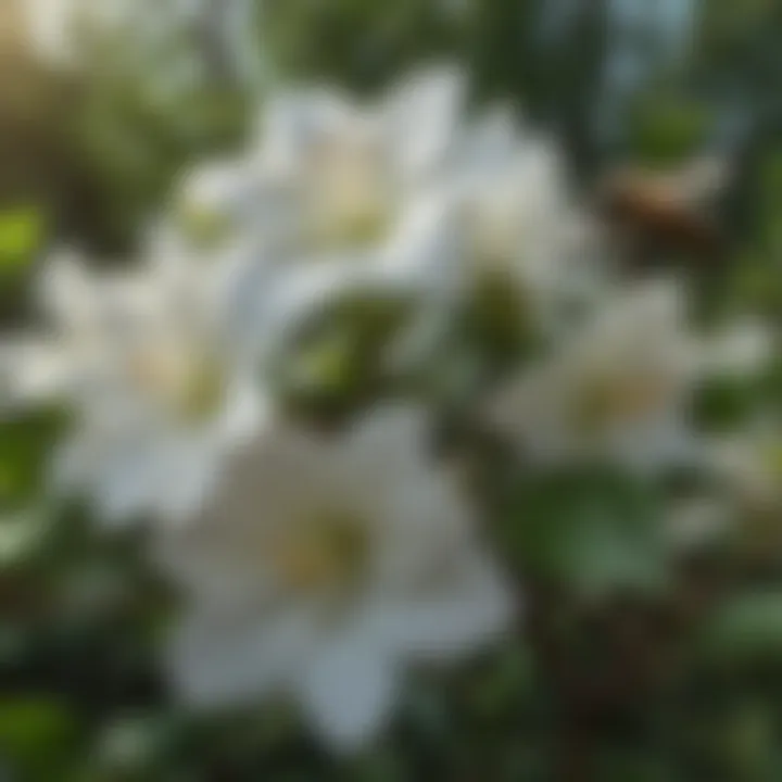 Pollination Dynamics of Gardenias and Bees Illustration of the pollination process involving gardenias and bees