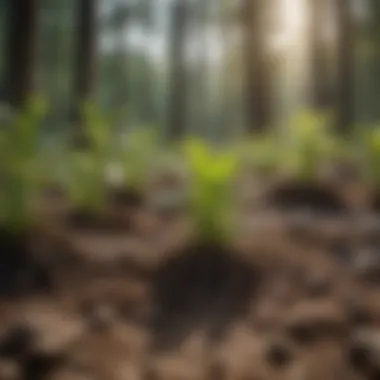 Close-up of soil and seedlings being revitalized in a forest