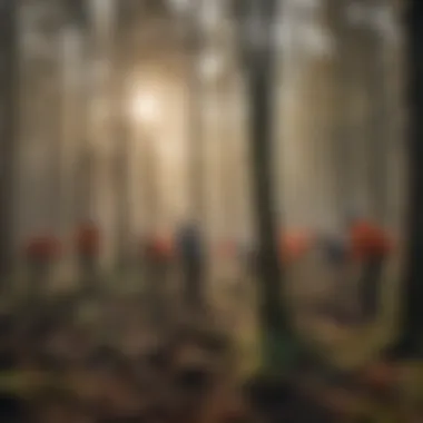 Group of volunteers planting trees in a forest area