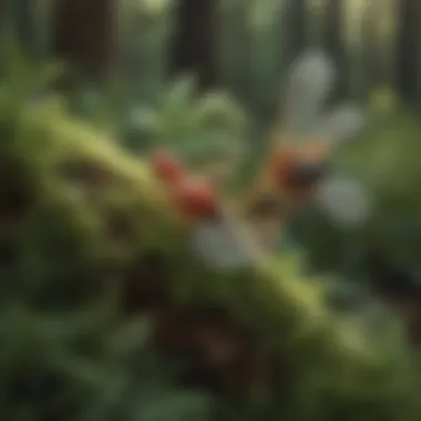 Ecological Interactions in Forest Ecosystems An illustration depicting the ecological interactions between winged aphids and other forest organisms.