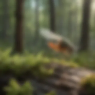 Natural Habitat of Winged Aphids A vibrant forest scene with various plants and trees, indicating the habitat of winged aphids.