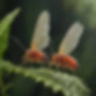 Delicate Wings of Winged Aphids A close-up of winged aphids perched on a leaf, showcasing their delicate wings.