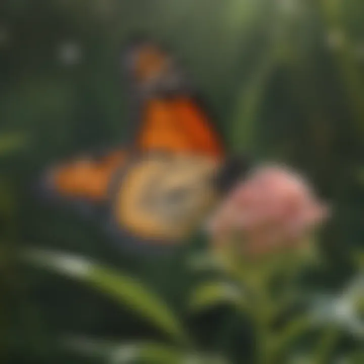 Close-up of a monarch butterfly perched on a milkweed plant