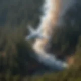 Aerial Water Release in Forest Fire Management Firefighting airplane releasing water over a forest