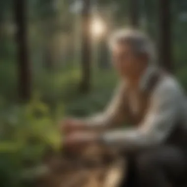 Herbalist's Insight in Sustainable Practices Herbalist examining medicinal herbs in a sustainable forest