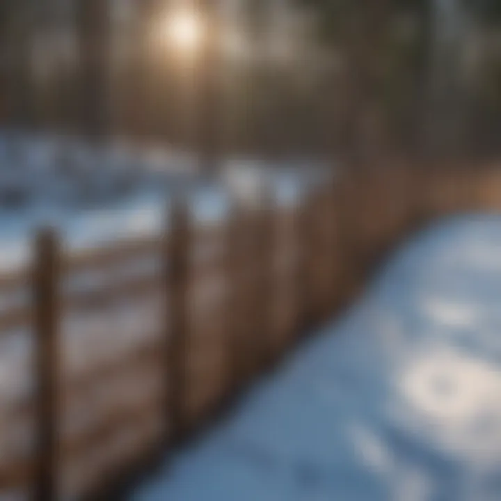 A detailed view of snow fence installation techniques