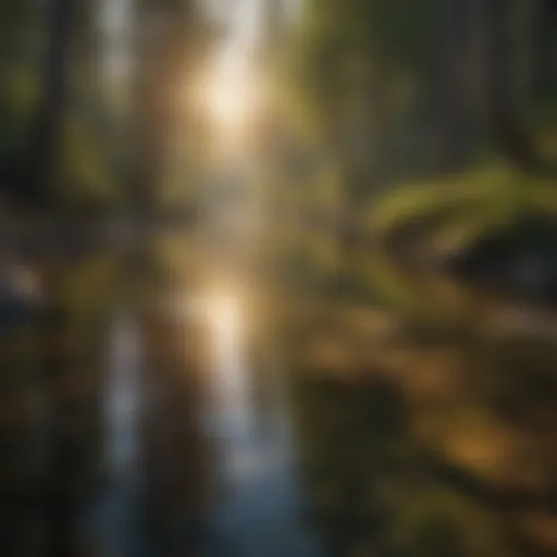 Crystal clear river water reflecting the sunlight