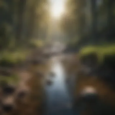 The Dangers of Contaminated Water Sources Polluted river with debris and waste materials