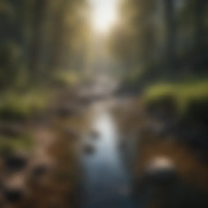 The Dangers of Contaminated Water Sources Polluted river with debris and waste materials