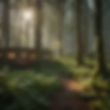 A diverse ecosystem thriving around a Sitka shelter in a forest setting