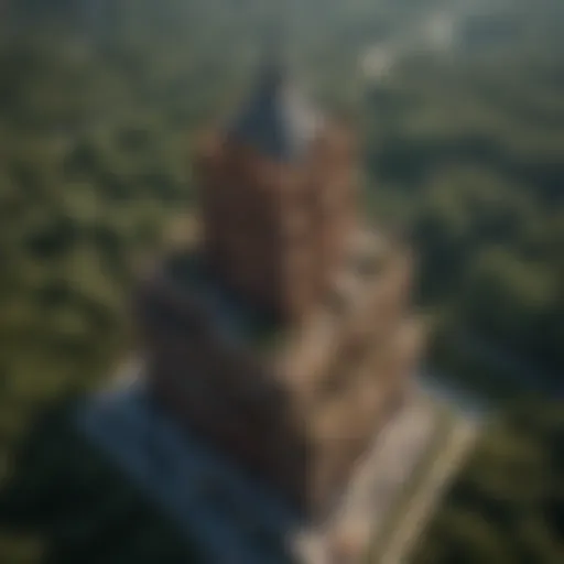 Aerial view of the world's tallest wooden building showcasing its unique structure