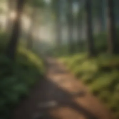 A tranquil forest path leading from a trailhead into the woods.