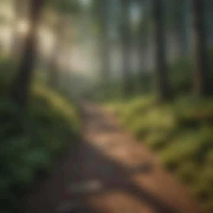 A tranquil forest path leading from a trailhead into the woods.