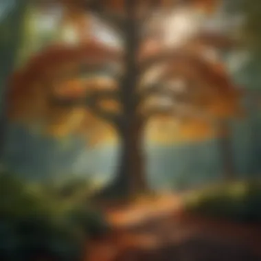 Majestic Tree in Vibrant Foliage A majestic tree displaying vibrant foliage in a serene landscape.