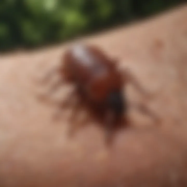 Close-up of a tick attached to skin