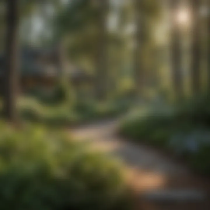 Tranquil garden view at White Pines Assisted Living