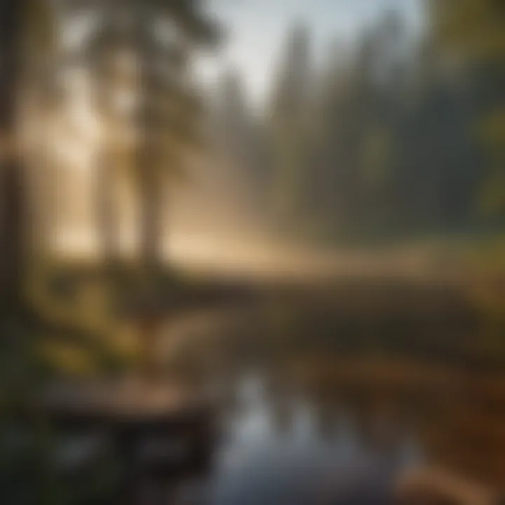 Tranquil lakeside sunrise at Lake N Woods Campground