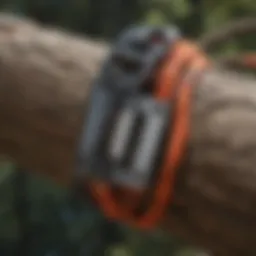 Close-up of a tree climbing adjustable lanyard showcasing its durable stitching and materials.