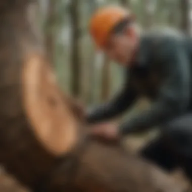 Critical Analysis of Wedge Positioning Arborist examining wedge placement in a tree trunk