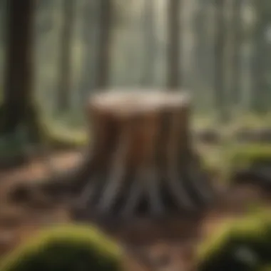 Tree stump in a cleared forest area