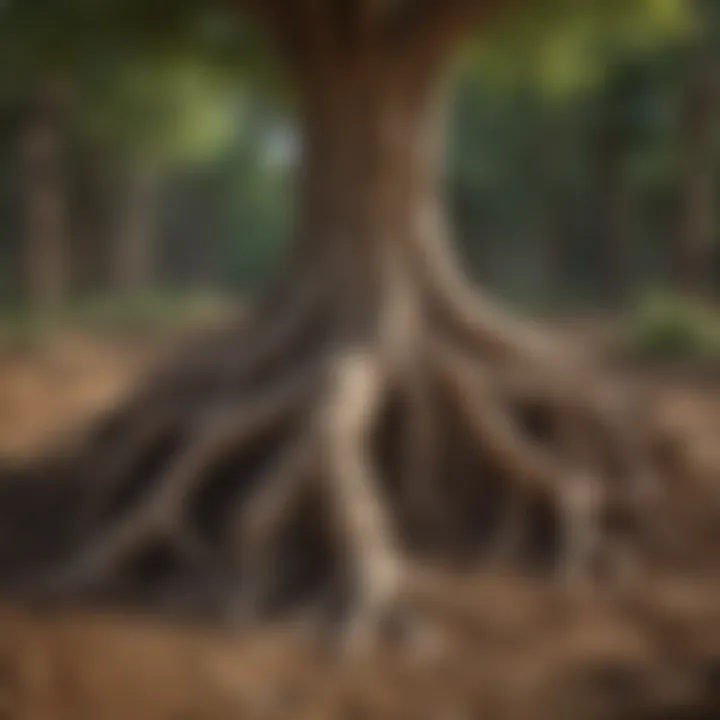 Root system of a free tree promoting soil health