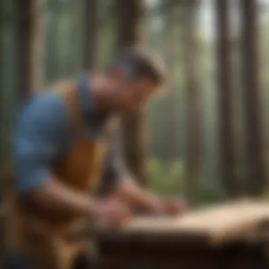 Professional Woodworker Measuring Lumber Professional Woodworker Measuring Lumber