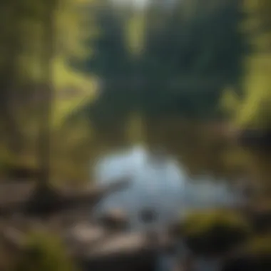 Trout fishing rod against a backdrop of Maine's serene lake