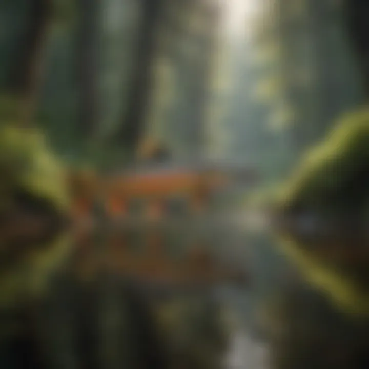 Trout in a serene forest pond surrounded by lush greenery