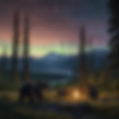 Twilight Silhouette of Bears Roaming Under Northern Lights Twilight Silhouette of Bears Roaming Under Northern Lights