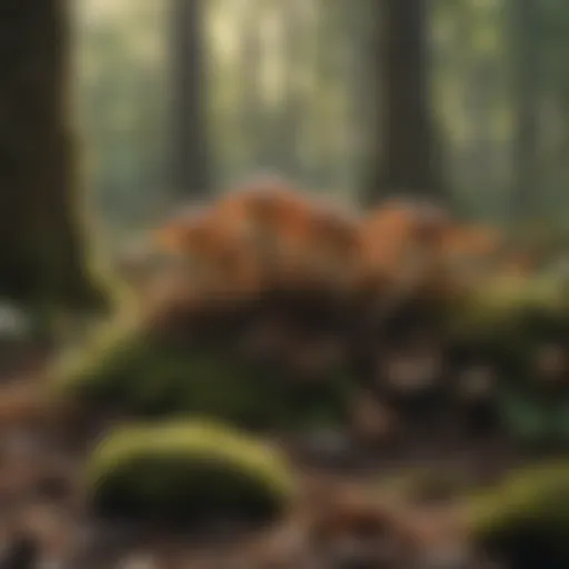 A variety of wild mushrooms in a lush Kentucky forest.