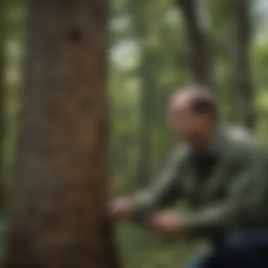 Forestry professional examining a tree for pest damage