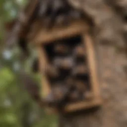 A close-up view of bats roosting in a bat house, showcasing their natural behavior.