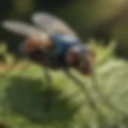 Close-up of a biting fly on a leaf