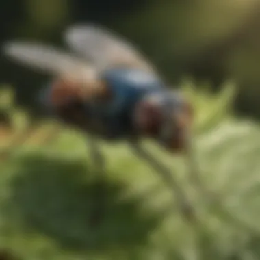 A Biting Fly in Its Natural Habitat Close-up of a biting fly on a leaf