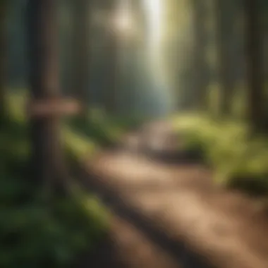 Nature's Crossroads A serene forest landscape featuring a chipmunk crossing sign against a backdrop of tall trees.