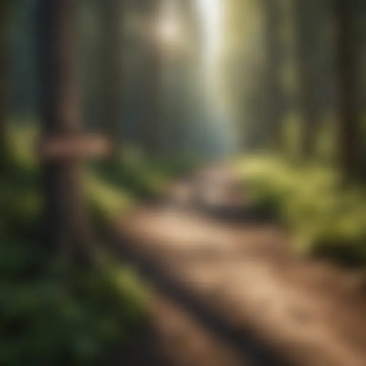 Nature's Crossroads A serene forest landscape featuring a chipmunk crossing sign against a backdrop of tall trees.