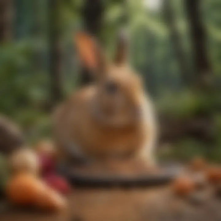 A detailed array of nutritious bunny food and treats.