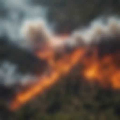 Aerial view of a forest with controlled burns