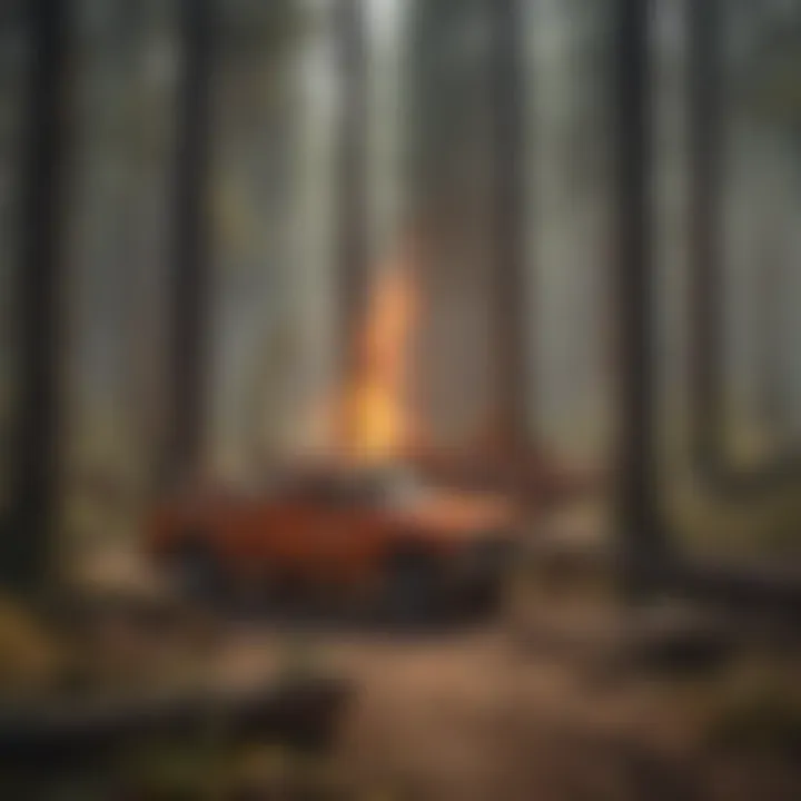 Fire management equipment in a forest setting