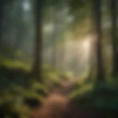 Tranquility in Forested Landscapes A serene woodland scene with sunlight filtering through the trees